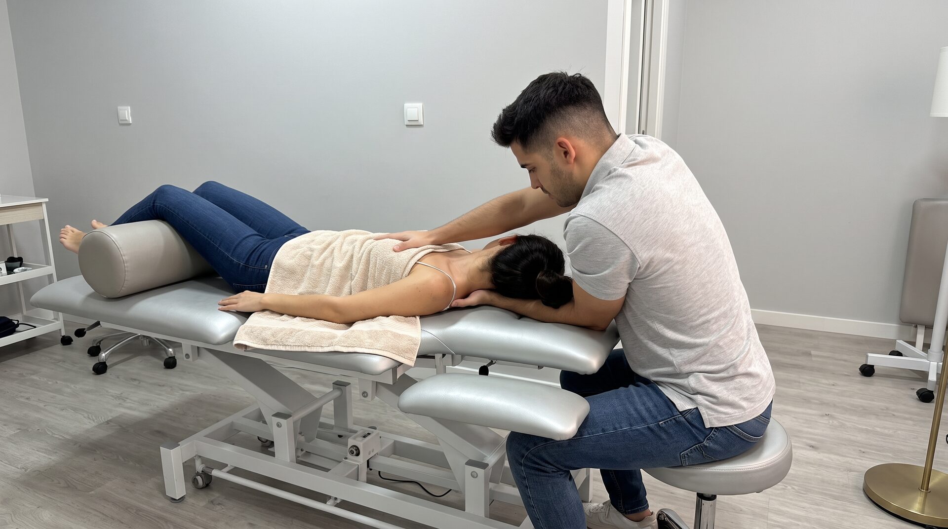 Miguel Otero tratando a una paciente en Otero Salud, Getafe